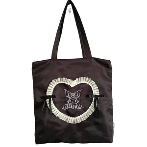 Black Satin Kuromi Ruffled Nylon Tote Bag